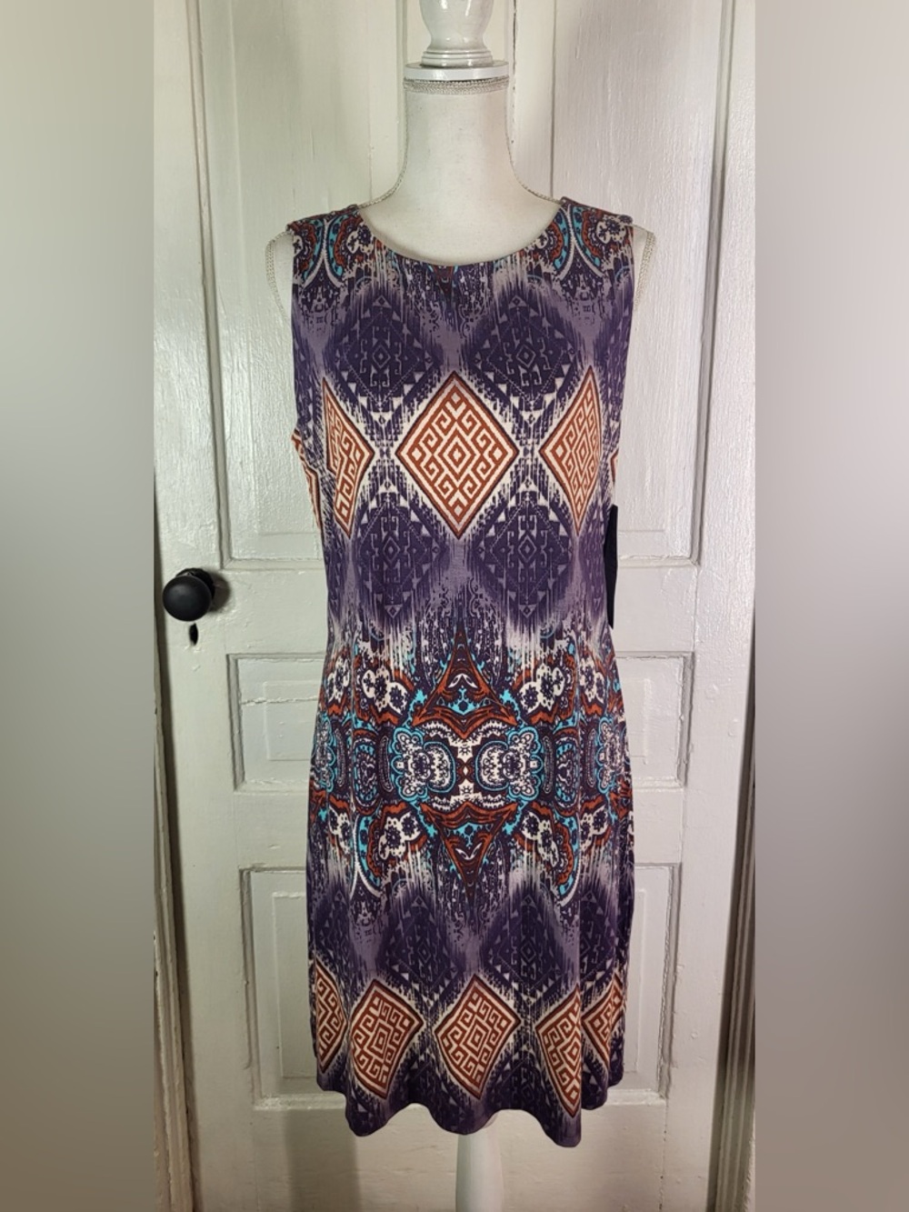 Ruff Hewn GREY Geometric Ikat Print Knit Shift Dress - Purple & Multi